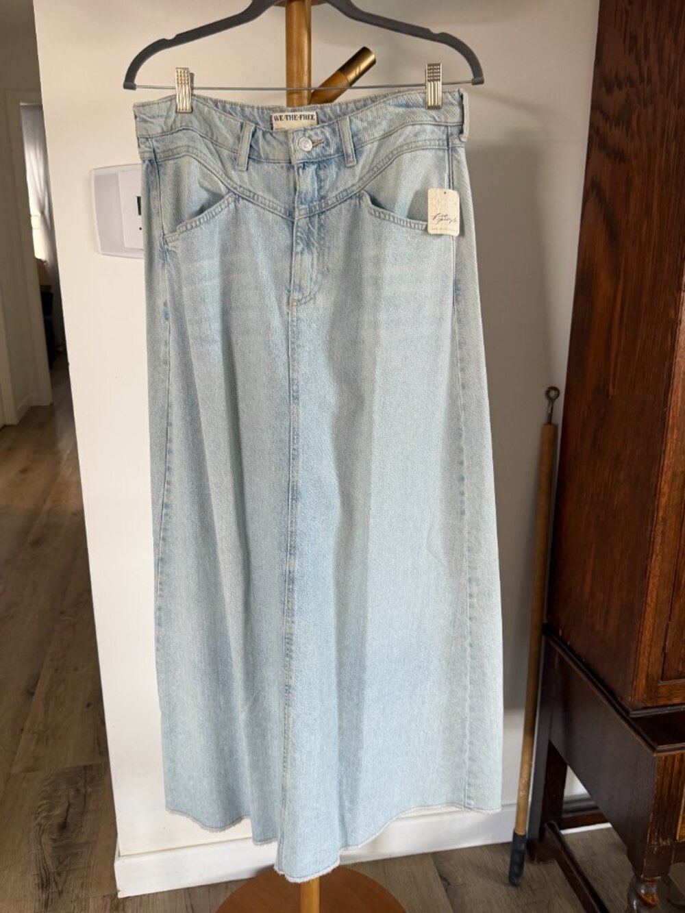 Free People we the free come as you are denim maxi jean slit skirt light blue 8